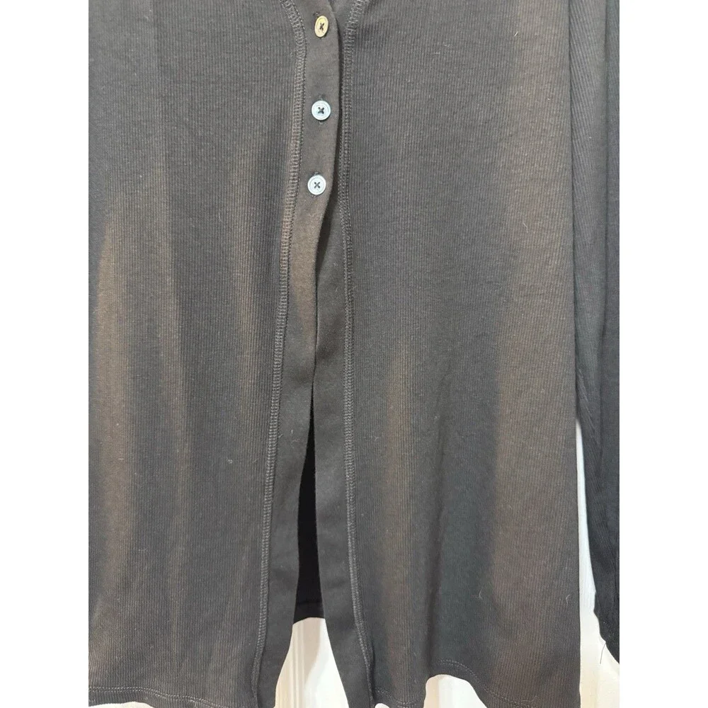 Elie Tahari Black Rib-Knit V-Neck Button Front Cardigan Sweater Women’s L